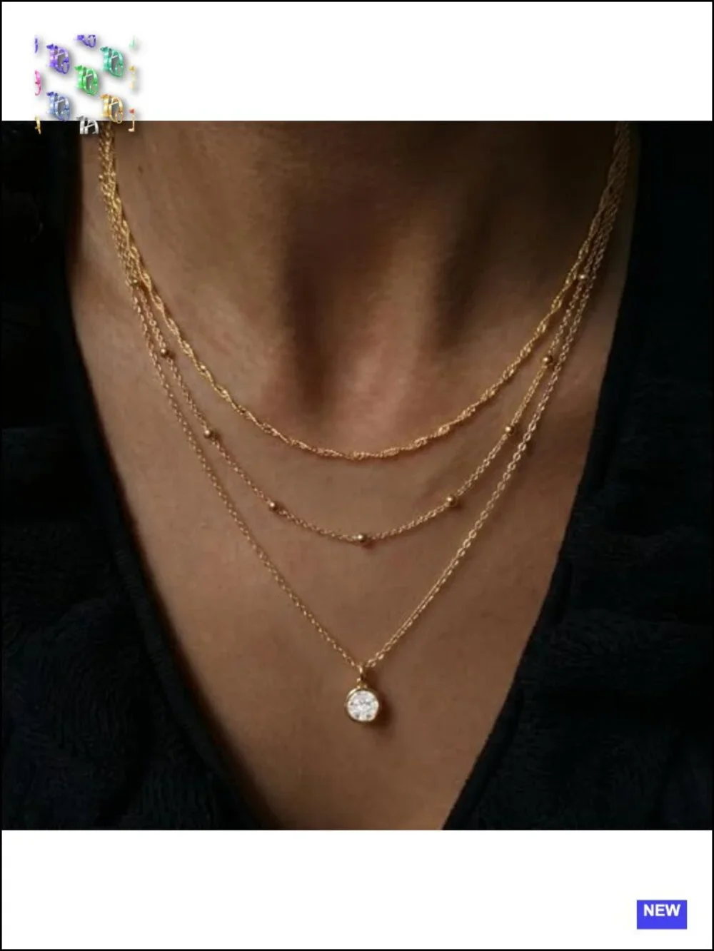 14K Gold Plated Layered 3 Piece Stackable Necklace Set Dainty Pendant